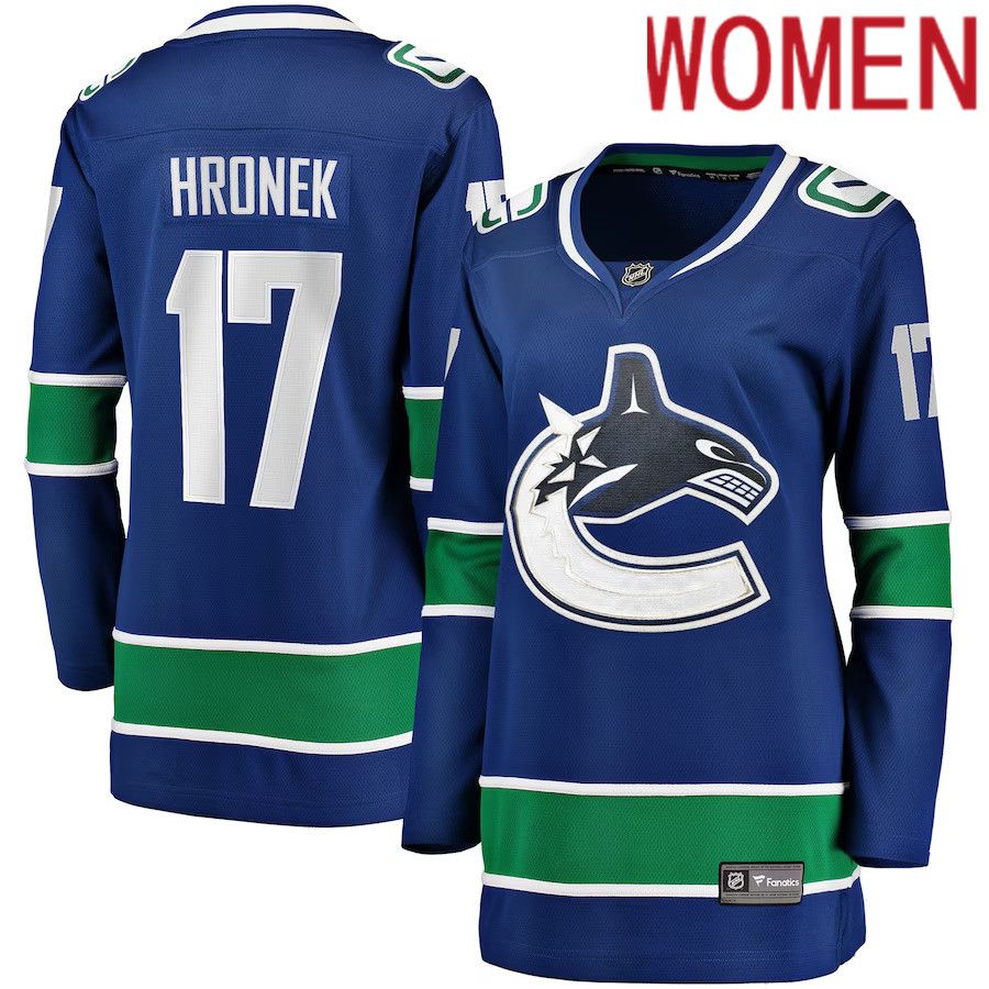 Women Vancouver Canucks 17 Filip Hronek Fanatics Branded Blue Home Breakaway NHL Jersey